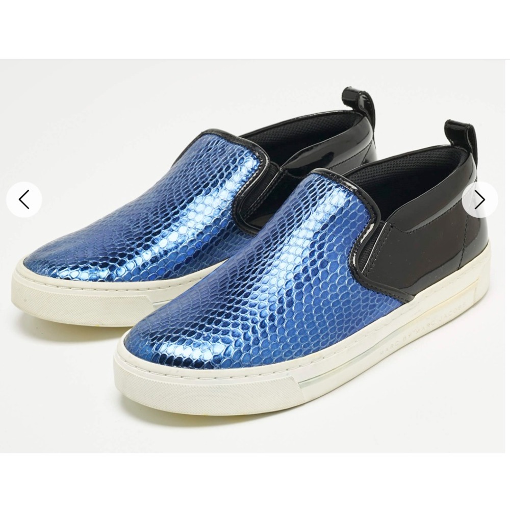 Marc Jacobs Shoes Slip On Sneaker Broom Skate Python Embossed Leather Blue NEW 7